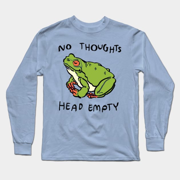 cute peaceful smiling tree frog with no thoughts head empty meme text Long Sleeve T-Shirt by mudwizard